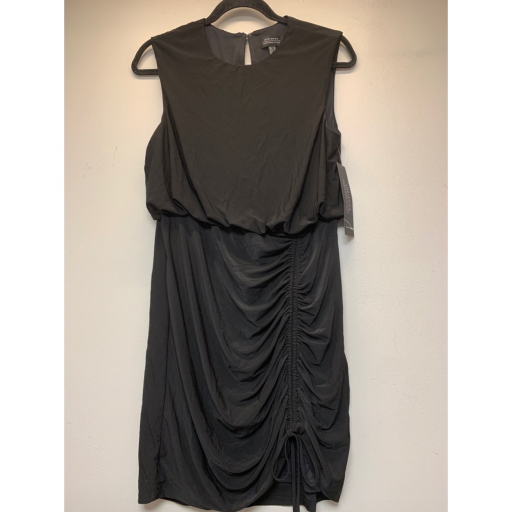 Adrianna‎ Papell Dress Women 8 Black NWT Ruched Side Drawstring Mini Sleeveless